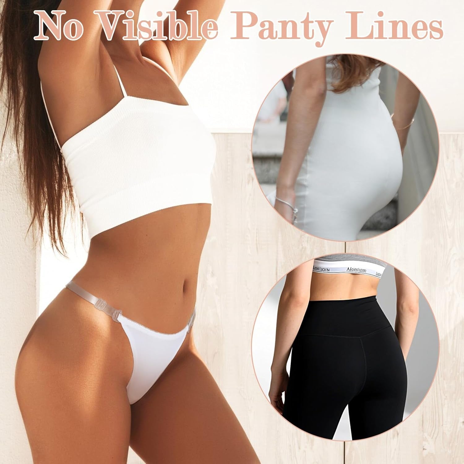 Clear strap invisible thong providing no-show coverage