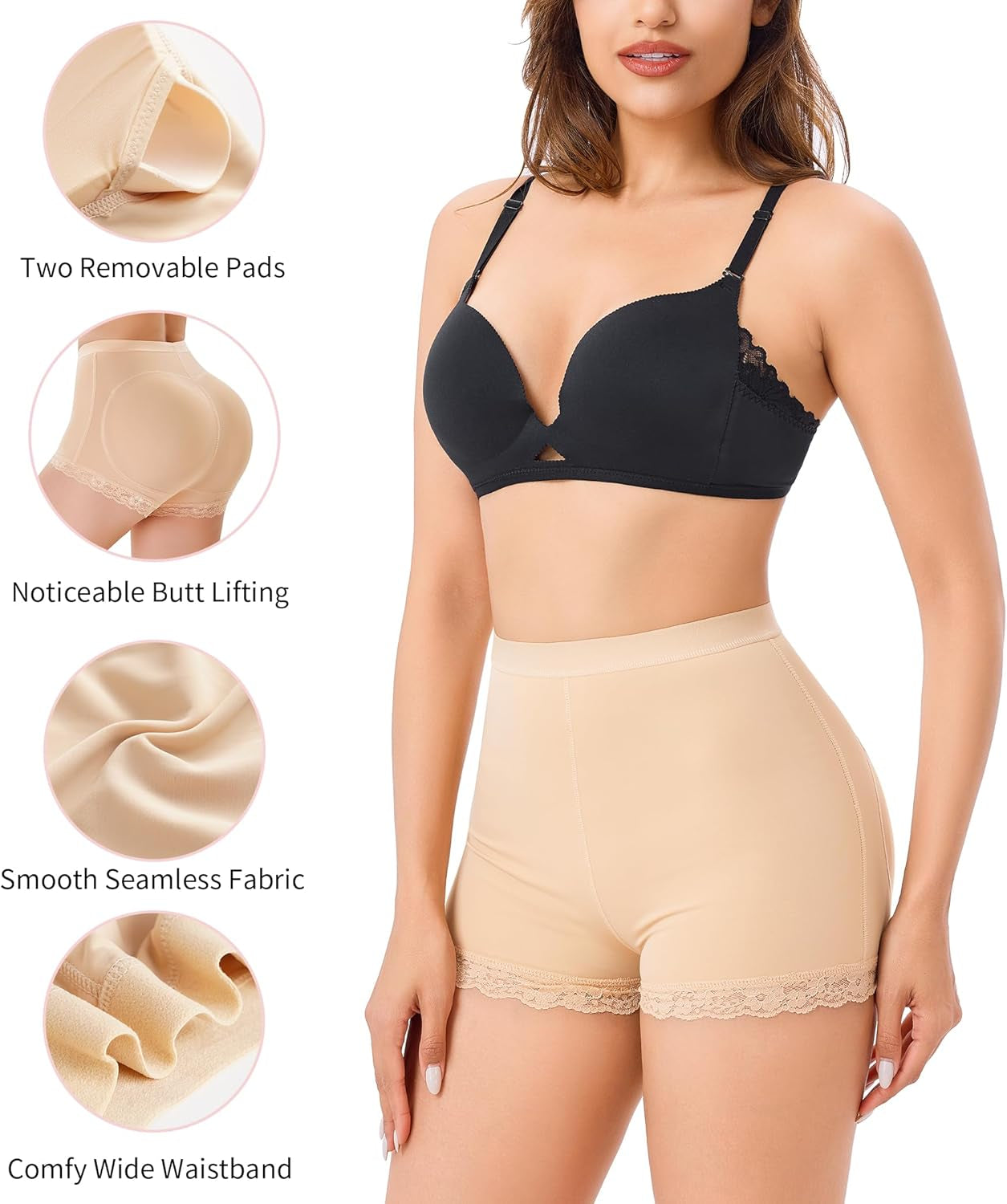 Women wearing beige AOSBOEI hip enhancer shapewear