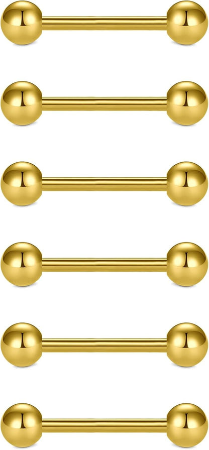 VCMART 12Mm-18Mm 14G Tongue Rings Nipple Straight Barbells Surgical Steel Body Piercing Jewelry
