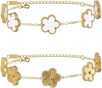 18K Gold Plated Clover Bracelet for Women Dupes Bracelet Set Flower Leaf Lucky Clover Bracelets Trendy Danity Jewelry Birthday Gifts for Women/Mom/Friends/Sister/Besties