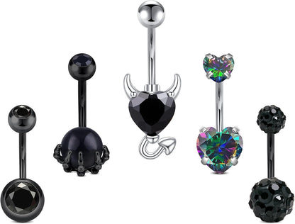 JFORYOU Belly Button Rings Stainless Steel 14G CZ Opal Navel Rings Barbells Women Girls Belly Piercing Jewelry