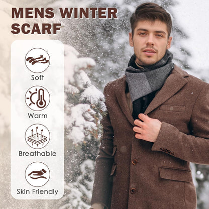 American Trends Mens Winter Warm Long Soft Scarf Plaid Tassel Scarf for Men Soft Classic Scarves