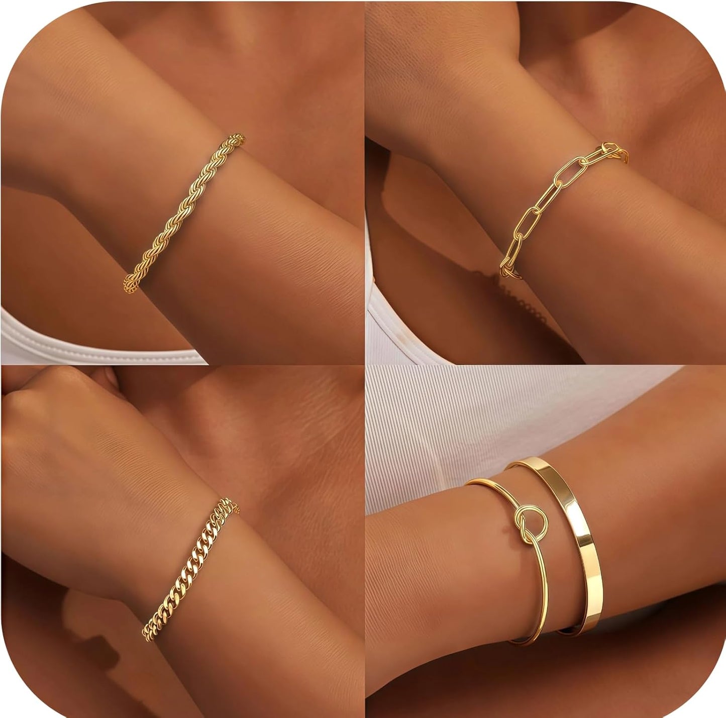 5-Piece Gold Bracelet Stack Set for Women, Metallic Luster Fashion Jewelry Collection with Hand Chain, Stackable Bangles, Love Bracelet - Women'S Gold Jewelry Set