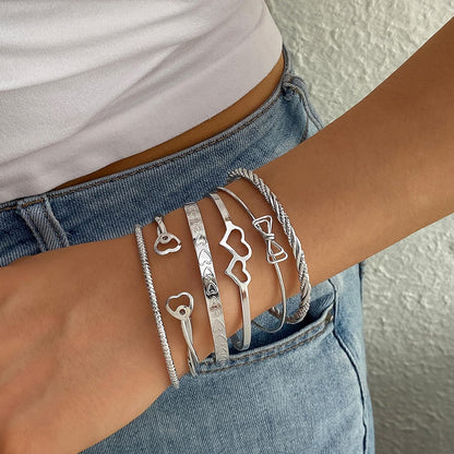 17IF Silver Bangle Bracelet for Women, 14K Multilayer Charm Textured Stackable Bracelets Lightning Bangles Indian Chunky Cuff Fashion Jewelry Gift