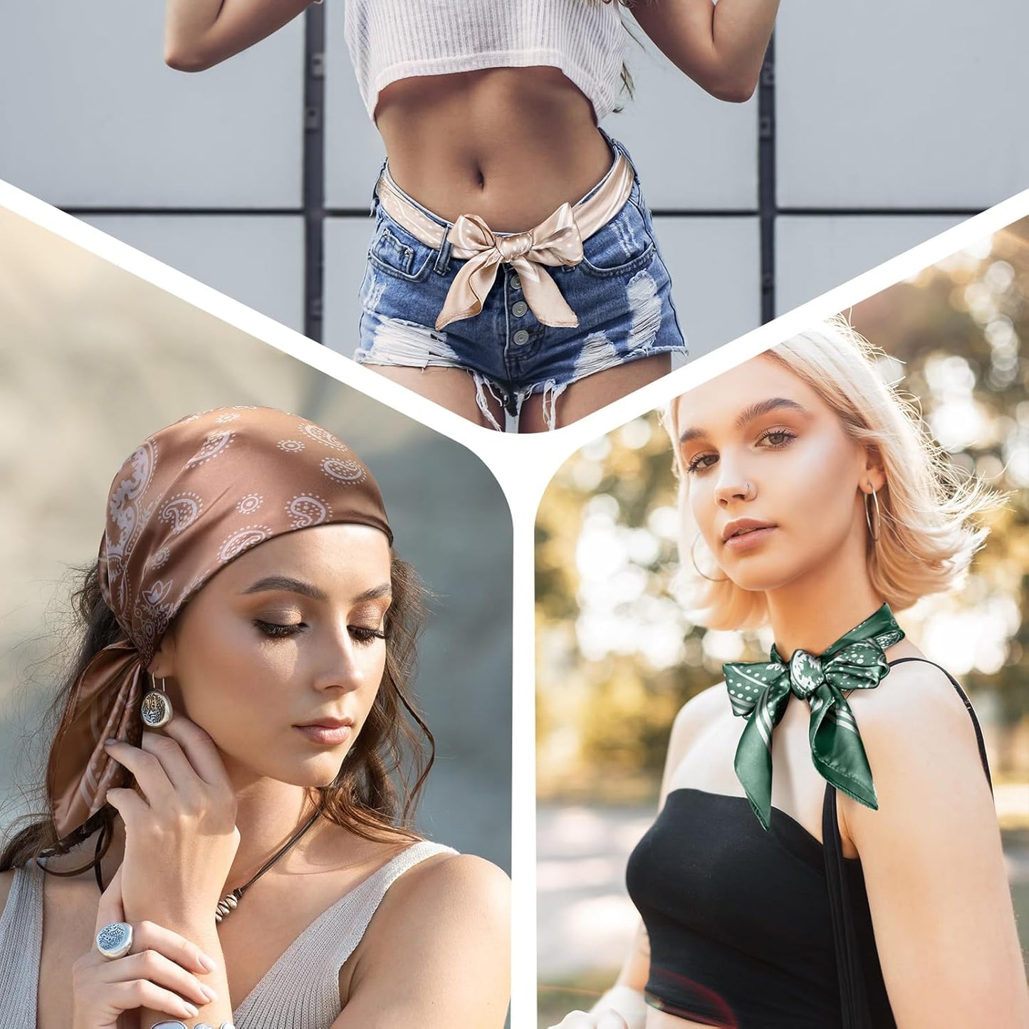 Syhood 4 Pcs 27'' Square Satin Head Scarves Satin Bandanas for Women Halloween Headband Silk Feeling Scarves Boho Headwear