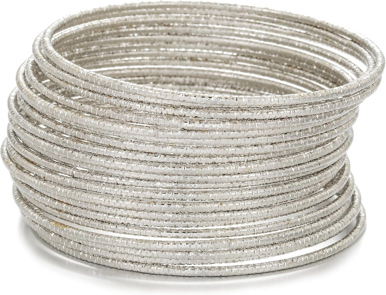 Chunky textured metal gold bangle bracelets detail view