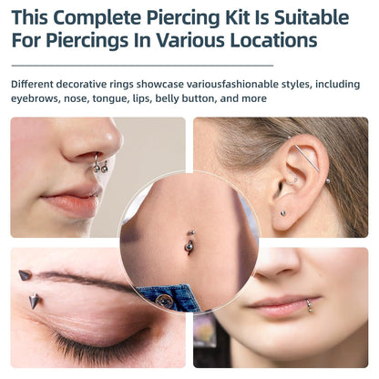 153Pcs Piercing Kit: 12G, 14G, 16G, 20G Needles & 316L Stainless Steel Jewelry for Nose, Belly, Lip, Ear & More