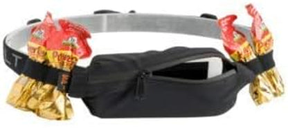 Performance running belt with expandable pocket and gel loops detail