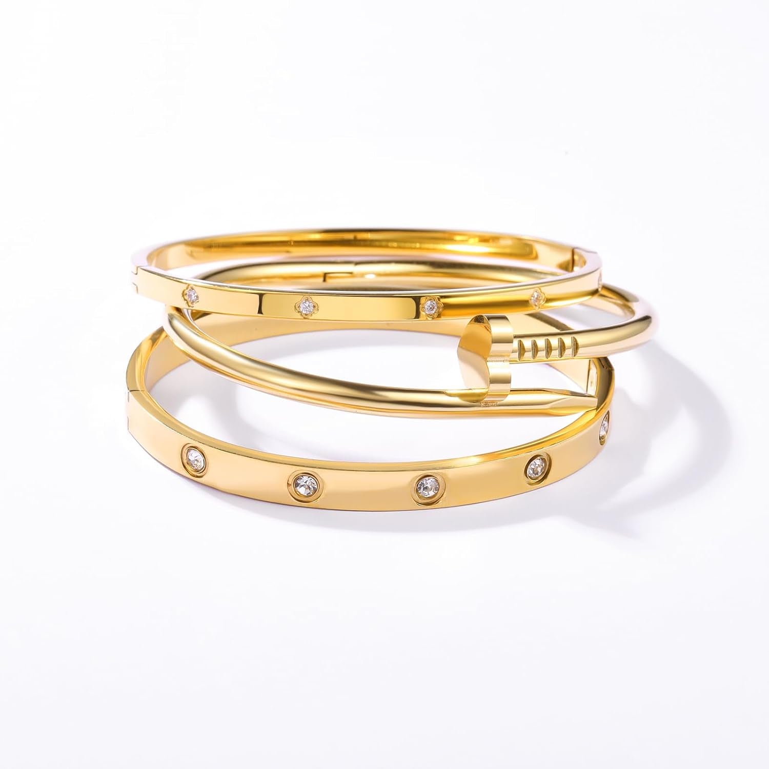 18K Gold Plated Stainless Steel Love Nail Bangle Bracelet Set Stackable Dupes Bangle Set for Love Trendy Jewelry