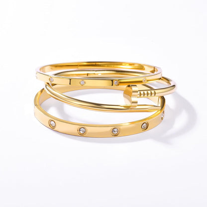 18K Gold Plated Stainless Steel Love Nail Bangle Bracelet Set Stackable Dupes Bangle Set for Love Trendy Jewelry