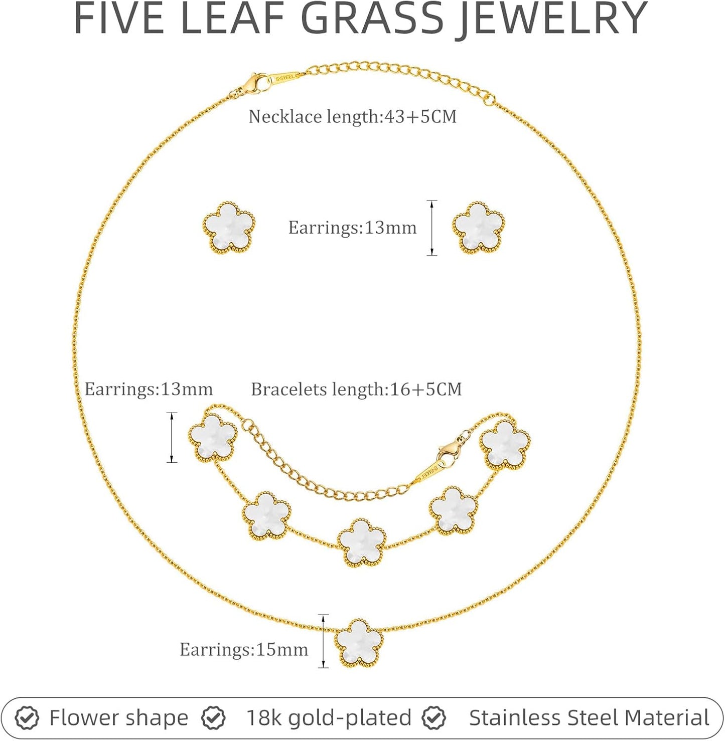 Gold Necklaces Bracelets Earring Set - 18K Gold Plated Flower Bracelet Chain,Stainless Steel Non Tarnish Floral Pendant Stud Jewelry Sets,Christmas Birthday Lucky Gift for Mom Wife Daughter Girlfriend