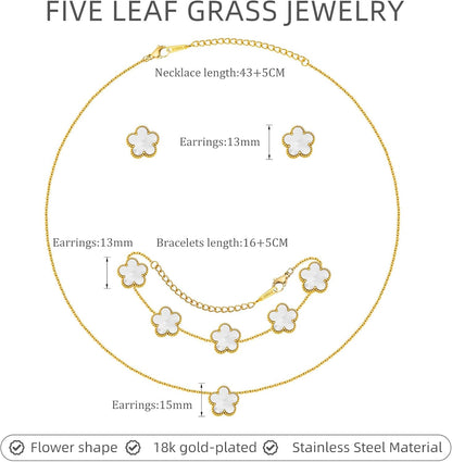 Gold Necklaces Bracelets Earring Set - 18K Gold Plated Flower Bracelet Chain,Stainless Steel Non Tarnish Floral Pendant Stud Jewelry Sets,Christmas Birthday Lucky Gift for Mom Wife Daughter Girlfriend