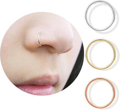 LUCKYJEWUS Small Thin Gold or Sterling Silver Nose Ring Hoop for Women, Tiny Nose Piercing Jewelry