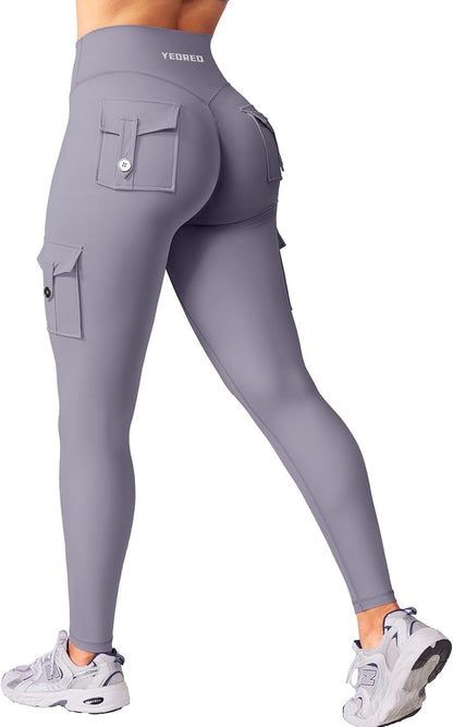 YEOREO Coreflex Workout Cargo Leggings with Pockets for Women Hidden Scrunch Butt Lifting Leggings Gym Yoga Pants