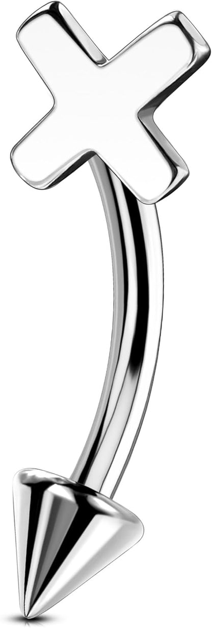 OUFER Rook Piercing Jewelry, G23 Solid Titanium Eyebrow Rings, Heart Vertical Labret Lip Jewelry, 16G Curved Barbells, Daith Rook Earrings for Women Men