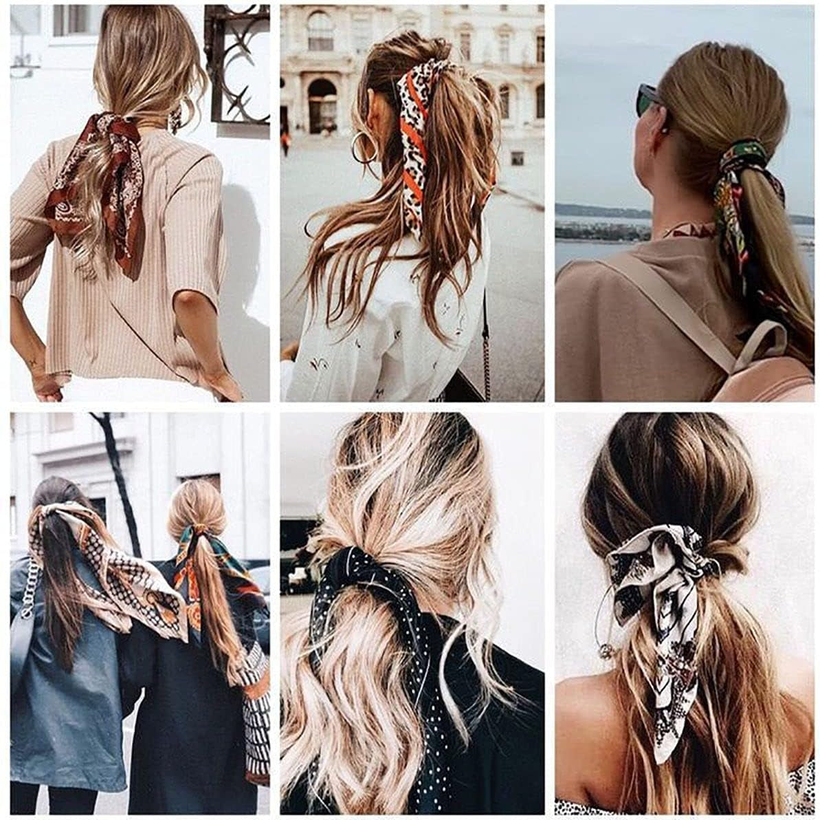 CHLINS 27 Inches Silk Feeling Square Head Scarf - 4 Pcs Satin Square Head Scarves for Women Hair Bandanas