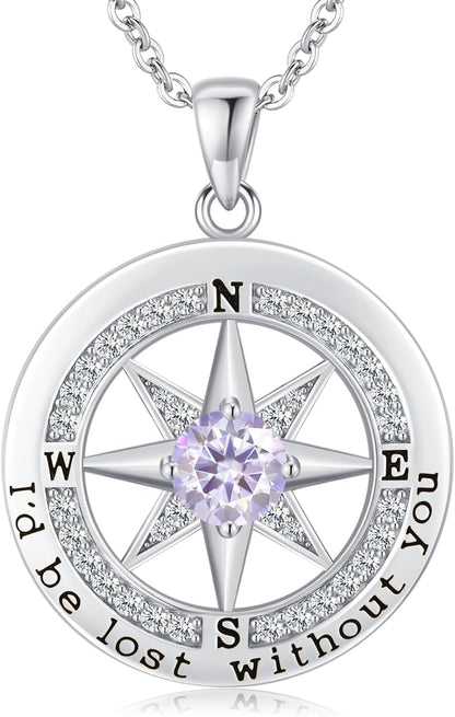 S925 Necklace Gift for Wife |Compass Jewelry |Women Anniversary |Sterling Silver |Girlfriend Birthday Gifts for Her Valentines |I'D Be Lost without You |Jewel 18K Gold