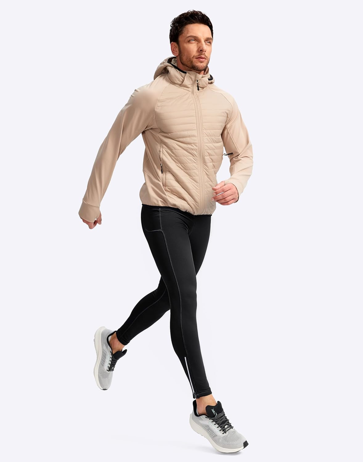 Full-length view of water-resistant compression running pants