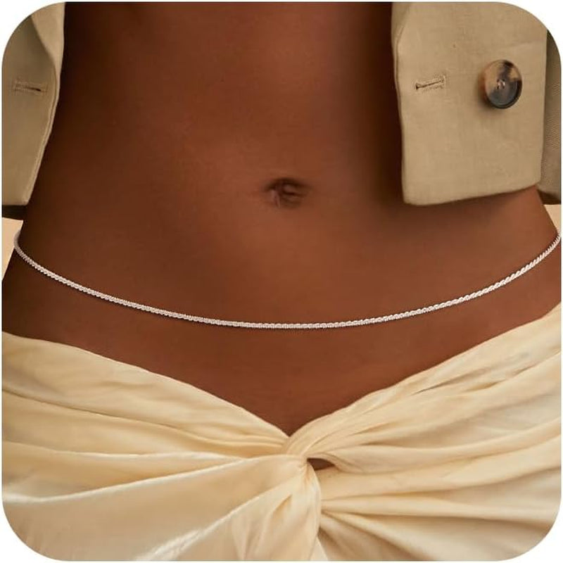 CHESKY Gold Waist Chain, Dainty Body Chain Jewelry for Women Non Tarnish Adjustable Waterproof Belly Chain Sexy Waist Beads for Womens Chain Belt Bow Heart Cross Gold Fall Jewelry for Women