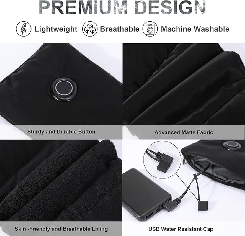 Heated Scarf for Women Men with Rechargeable 6000Mah Battery Pack Heated Neck Pad,Three Temp Settings, Rapid Heat,Neck Warmer Warp (Deep Black)