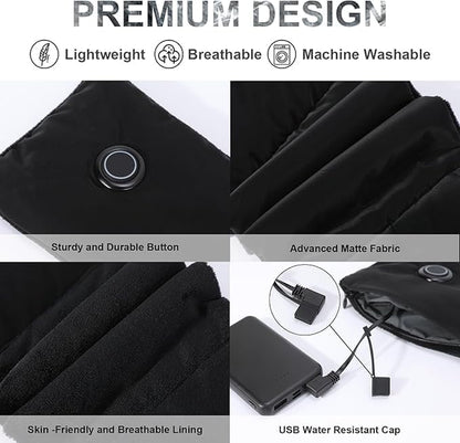 Heated Scarf for Women Men with Rechargeable 6000Mah Battery Pack Heated Neck Pad,Three Temp Settings, Rapid Heat,Neck Warmer Warp (Deep Black)