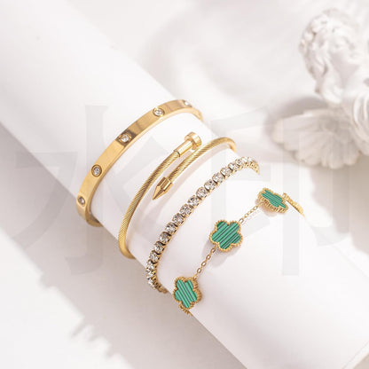 Women's day gift gold stackable clover bangle bracelets