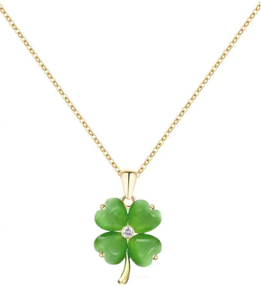Green 4 Leaf Clover Necklace for Women, Lucky Pendant Chain Necklace Jewelry