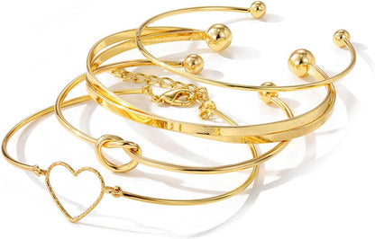 17IF Gold Bangle Bracelet for Women 14K Plated Multi Layer Cuff Bracelets Set Trendy Boho Textured Indian Punk Chunky Cable Smooth Bangles Elegance Stack Minimalist Jewelry Gift