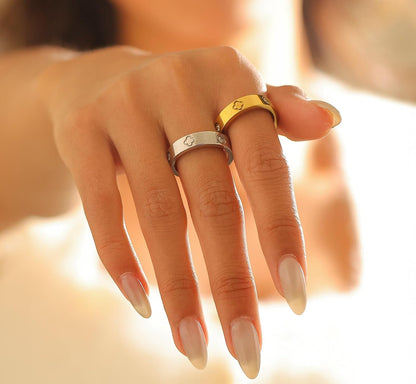 18K Gold Plated Wedding Rings for Women, Cubic Zirconia Clover Promise Ring, Stainless Steel Band Size 5-12, Elegant Jewelry Gifts