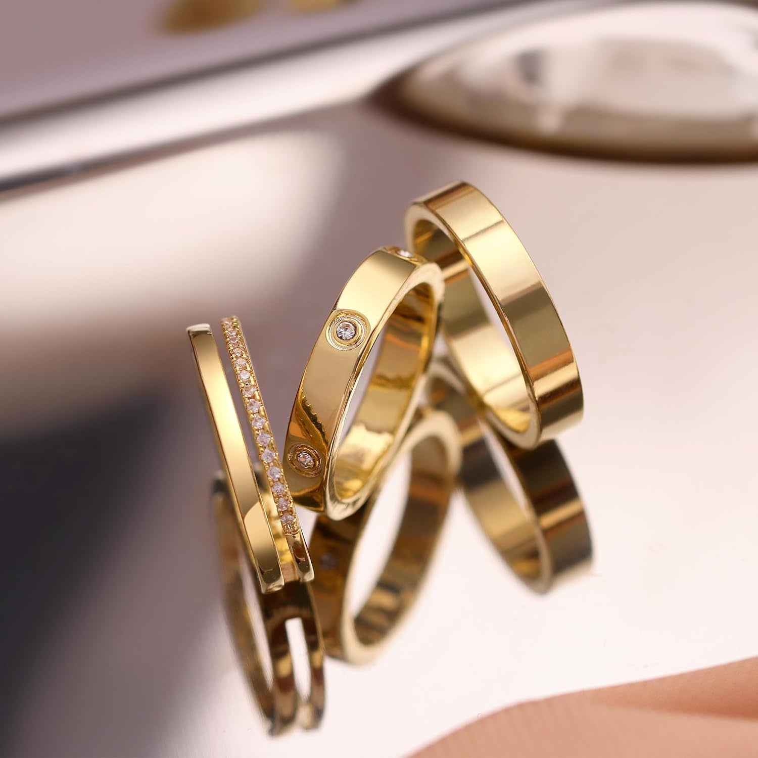 Gold Rings for Women Non Tarnish Dainty 14K Gold Plated Stackable Rings for Women Cubic Zirconia Ring Set Wedding Bands Thumb Love Engagement Rings Size 5-11