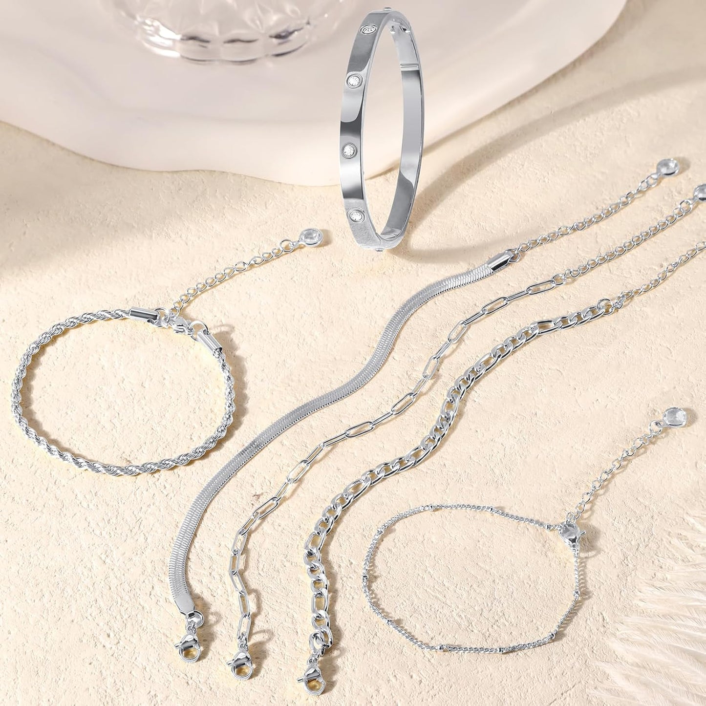 Gold Bracelets for Women Non Tarnish, Dainty 18K Gold Plated Bracelets Stack Trendy Waterproof Stackable Bangles, Cuban Link Paperclip Chain Jewelry Set Fashion Accessories Gifts for Women