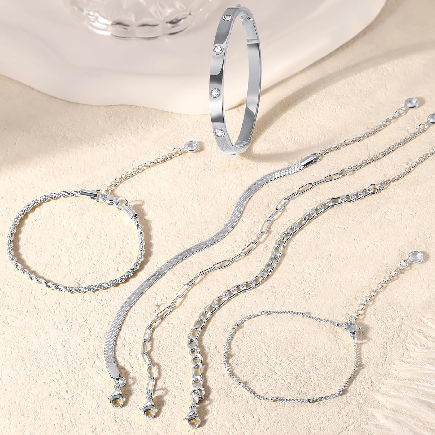 Gold Bracelets for Women Non Tarnish, Dainty 18K Gold Plated Bracelets Stack Trendy Waterproof Stackable Bangles, Cuban Link Paperclip Chain Jewelry Set Fashion Accessories Gifts for Women