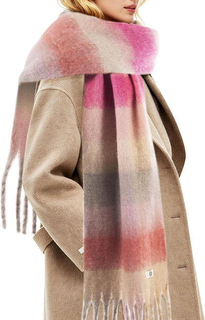 Womens Winter Scarf, Cashmere Feel Tassel Plaid Fashion Scarfs Colorful Plaid Long Shawl Large Scarves