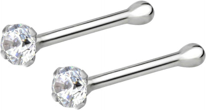 Forbidden Body Jewelry Nose Rings Sterling Silver CZ Simulated Diamond Bone Studs, 1.5Mm Crystal 22G