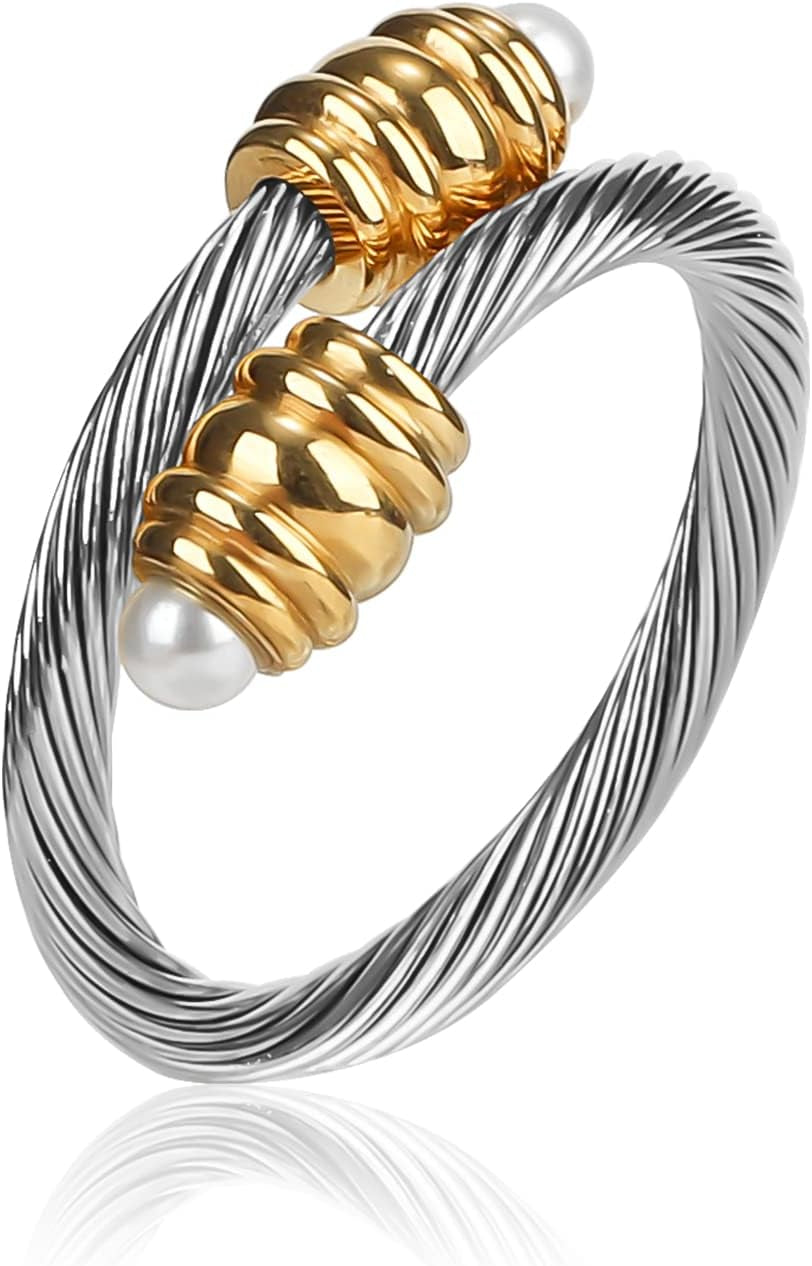 Cable Ring, a Cuff Pearl Ring Designed to Fit Finger Circumference between 70Mm-90Mm