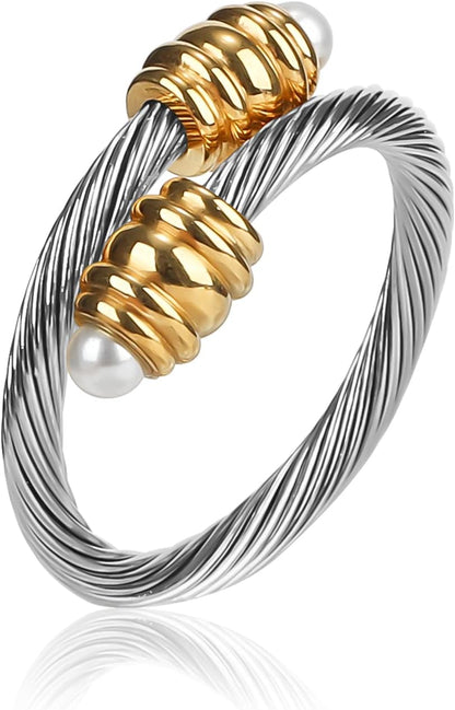 Cable Ring, a Cuff Pearl Ring Designed to Fit Finger Circumference between 70Mm-90Mm
