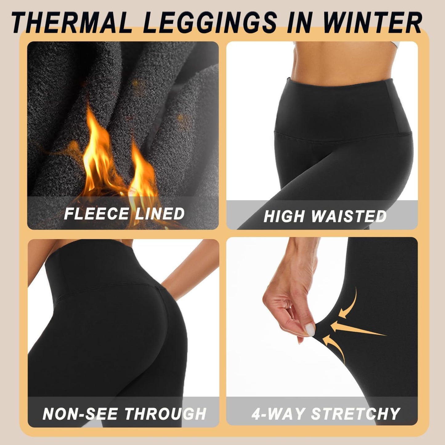 Model in thermal fleece leggings during cold weather yoga