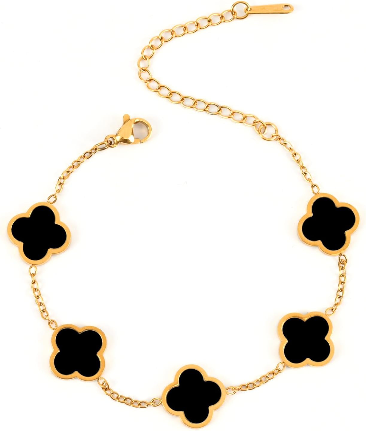 Clover Bracelet, 18K Gold Plated Charm Bracelet for Women, Trendy Jewelry Adjustable Bracelet for Wife Girlfriend Best Friend(Black)