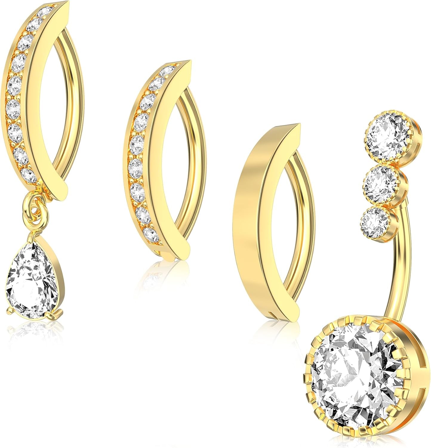 14G Clicker Belly Button Ring, Dangle Belly Button Rings, Surgical Stainless Steel CZ Cute Navel Body Piercing Jewelry for Women, Gold/Silver/Pink