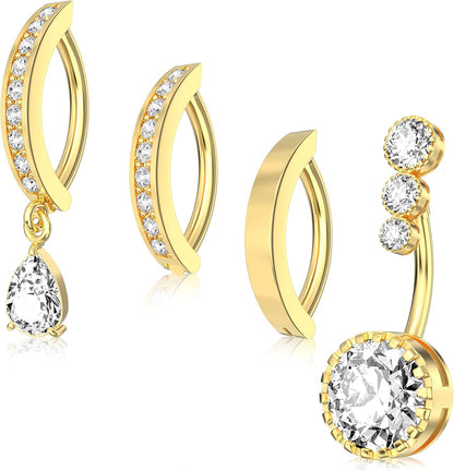 14G Clicker Belly Button Ring, Dangle Belly Button Rings, Surgical Stainless Steel CZ Cute Navel Body Piercing Jewelry for Women, Gold/Silver/Pink