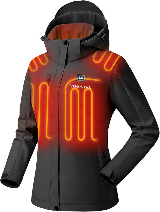 Venustas women's heated jacket with battery pack front view
