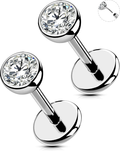 OUFER 2Pcs 20G/18G/16G G23 Titanium Threadless Nose Stud Earrings Flat Back Tiny CZ Small Nose Helix Cartilage Tragus Conch Labret Medusa Monroe Piercing Jewelry for Women Men