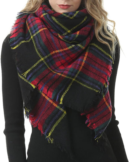 American Trends Womens Fall Winter Scarf Plaid Tassel Soft Warm Blanket Scarves Womens Shawl Wraps