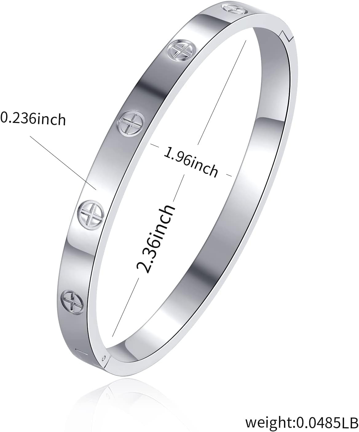Close-up of shiny gold plated finish on stainless steel love bracelet