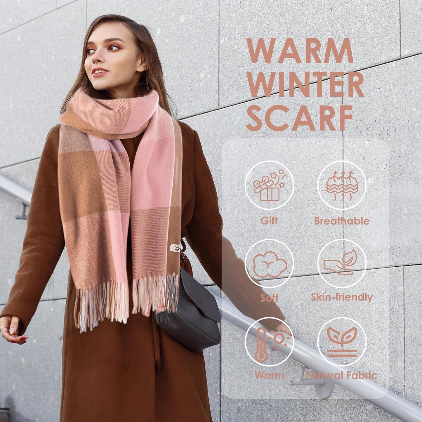 Women'S Winter Plaid Scarf Warm Thick Long Shawl Soft Knit Perfect Cold Weather Gift