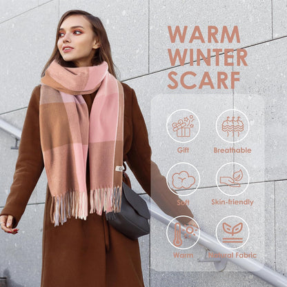 Women'S Winter Plaid Scarf Warm Thick Long Shawl Soft Knit Perfect Cold Weather Gift