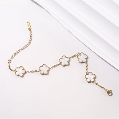 18K Gold Plated Clover Bracelet for Women Dupes Bracelet Set Flower Leaf Lucky Clover Bracelets Trendy Danity Jewelry Birthday Gifts for Women/Mom/Friends/Sister/Besties
