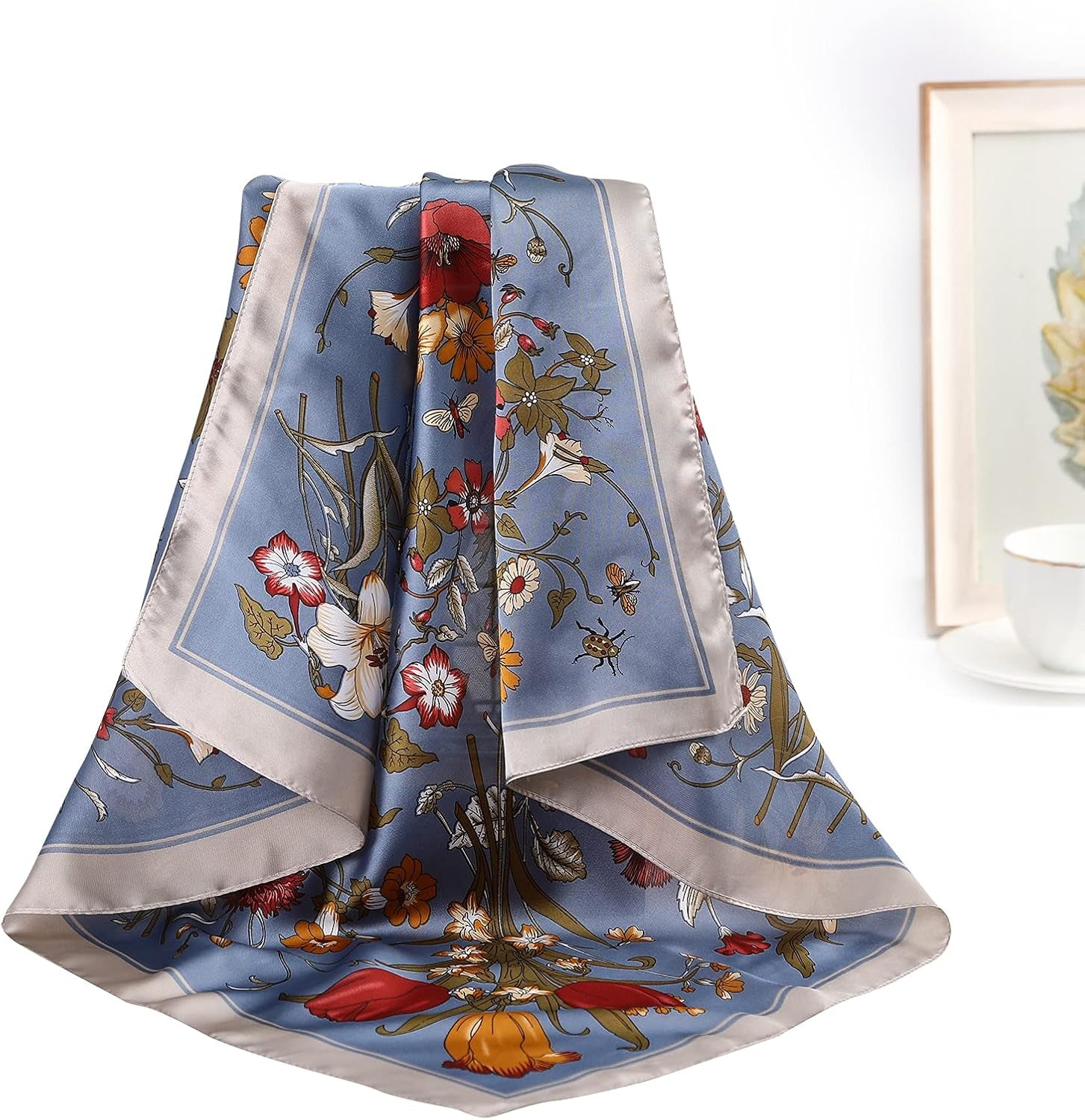 CHLINS 27 Inches Silk Feeling Square Head Scarf - 4 Pcs Satin Square Head Scarves for Women Hair Bandanas