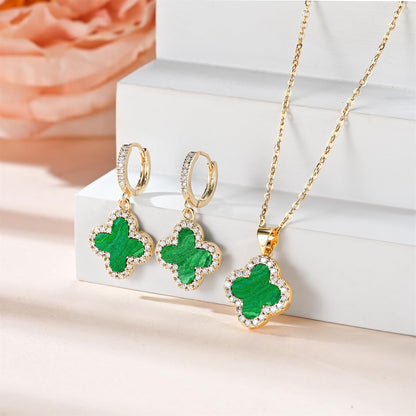 Lucky Clover Sets Clover Necklace and Earrings Set Four Leaf Clover Bracelet 18K Gold Plated Fashion Cute Jewelry for Women