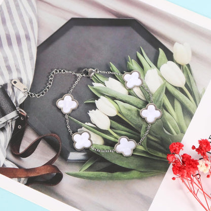 Delicacy Clover Bracelets Necklace Set:Clover Necklaces Clover Bracelet Women Link Bracelets Cute Gold Jewelry